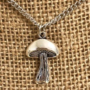 Mushroom Charm Necklace Silver Tone